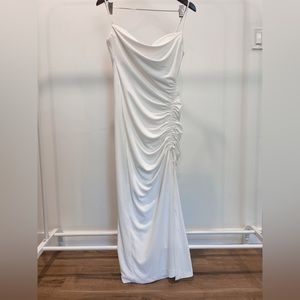 White draped midi dress